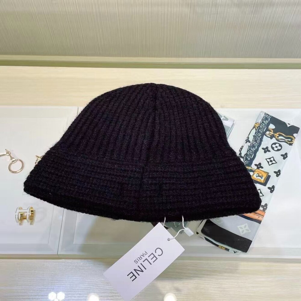 Celine Logo Ribbed Knit Beanie in Black - Picture 3 of 4